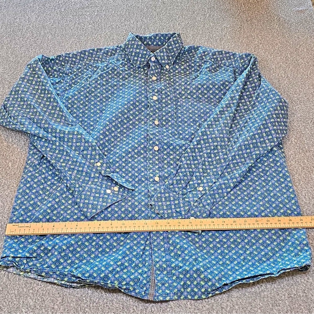 Ariat Geometric Woven Button Up Shirt Blue/Green/White Long Sleeve Men's XL